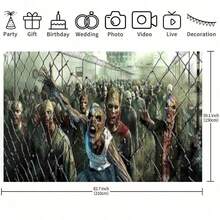 1 Halloween Zombie Garage Door Decal - Apocalyptic Prison Ruins Photography Background, Horror Outdoor Wall Decoration, Durable Windproof Material, Perfect Choice For Halloween, Zombie-Themed Parties And Events, Halloween Decoration - Multicolor - View 3