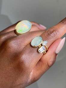 2 Pieces Bohemian Alloy Imitation Opal Multi-Color Female Rings Suitable For Daily Outdoor Travel Gifts - 彩色 - 查看 1