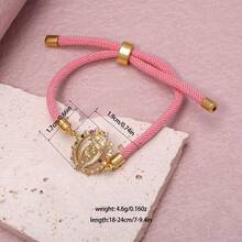 2025 Vintage Versatile Copper Oval Shape Rainbow Zirconia Virgin Mary Adjustable Red Pink Black Rope Bracelet Women Jewelry - Gold - View 15