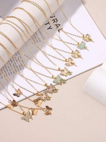 Set de 10 collares con colgante de mariposa estilo Y2K, collares de moda con cristales, adecuados para fiesta, cita o uso diario, también un excelente regalo para el Día de San Valentín