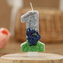 1 Pc Birthday Number Candle, Grey-Green Color-Blocked Cartoon Dinosaur Birthday Candle Cake, Sequin Candle Cake Decoration, Suitable For Boys' Anniversary Celebration Items - Multicolor - View 1