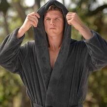 Mens Robe With Hood, Plush Fleece Hooded Mens Bathrobe, Big And Tall Bath Robe For Menhalloween - Graphite Gray - View 5