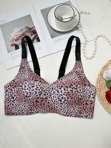 1pc Women's Seamless Leopard Print Wireless Adjustable Comfortable Sports Bra - Pink - View 5