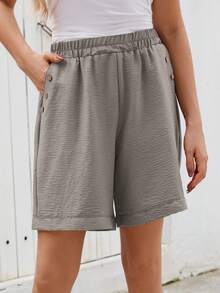Women's Solid Color Simple Daily Summer Casual Pants  Plain    Casual    Button  Pocket    Daily - 灰色 - 查看 4