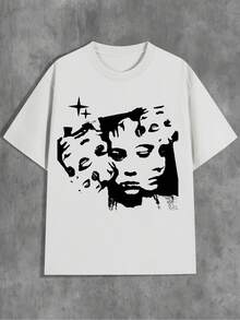 1 Pcs Y2K  Brand Cool Sexy Charming Expression Multi-Faceted Portrait Print Versatile  Casual Fashion Top Round Neck Short Sleeve T-Shirt - trắng - Xem 8