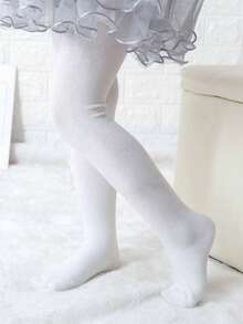 5 Pairs Girls' Solid Color Tights, Suitable For Everyday Wear All Seasons - White - View 6