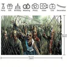 1 Halloween Zombie Garage Door Decal - Apocalyptic Prison Ruins Photography Background, Horror Outdoor Wall Decoration, Durable Windproof Material, Perfect Choice For Halloween, Zombie-Themed Parties And Events, Halloween Decoration - Multicolor - View 2