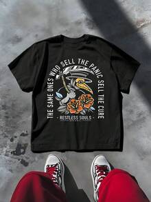 Plague Doctor Men's Casual 220g T Shirt 1pcs Graphic Streetwear 100% Cotton Tee The Same Ones Who Sell The Panic, Digital Printed T Shirt Restless Souls Apparel - 黑色 - 查看 1