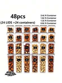 20pcs Airtight Food Storage Containers Set With Lids Kitchen And Pantry Organization, Plastic Leak-Proof Canisters For Cereal Flour & Sugar - Labels & Marker - Black and White - View 10