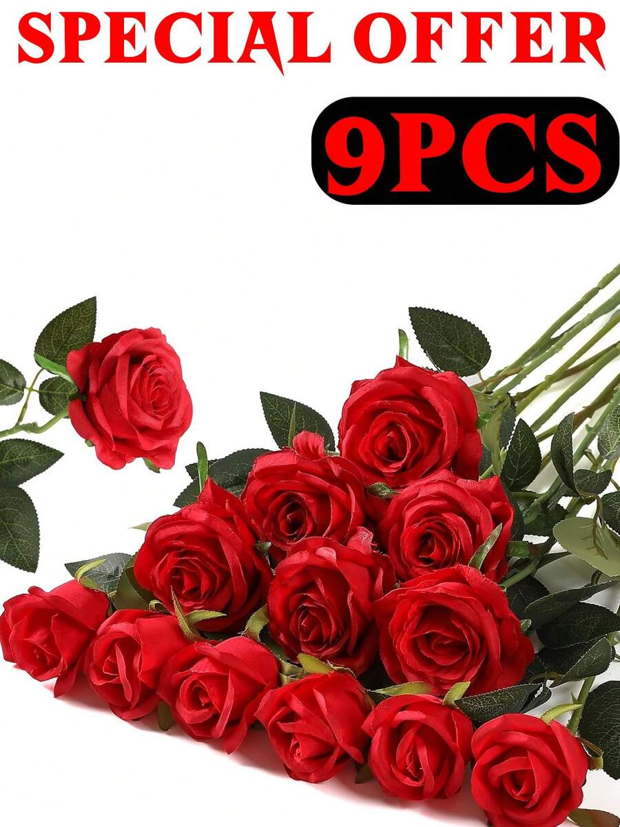 12 Pieces Artificial Silk Rose Flower Heads, Long Stem Artificial Silk Rose Bouquet - 3.5 Inch Large Flower Heads, Velvet Rose Real Touch, DIY Wedding Bouquet Bridal Shower Centerpiece Arrangement Party Table Decoration Valentine's Day And Mother's Day, Suitable For Home Wedding Party Decoration, Wedding Centerpiece, Fall Decoration, Valentine's Day, Gift, Birthday Gift, Graduation Ceremony - 紅色 - 查看 1