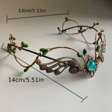 Crown For Women Forest Green Elf Headpiece V Shape Gemstone Headband Fake Leaf Forest Headpiece For Medieval Renaissance Costume Cosplay Photo Shoot - Green - View 6