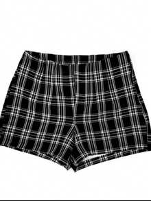 Women's Plaid Shorts With Striped Tailoring - 黑色 - 查看 2