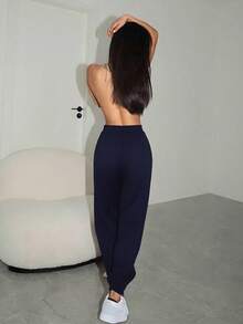 Joggers de Mujer Plus Size con Elástico y Listón al Frente – Calientitos y de Alta Calidad - Azul Marino - Ver 2