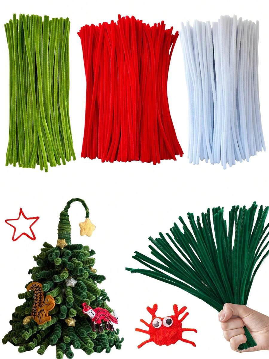 100pcs Pipe Cleaners For Craft, 30cm Crafting Pipe Cleaners, Fuzzy Sticks Craft Supplies, DIY Chenille Stems, For Christmas Tree Arts & Crafts, Creative Handmade DIY Decoration, Holiday Decoration