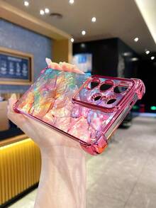 1个蓝紫色大理石渐变防震电镀摄像头UV印刷保护壳，兼容三星/Galaxy/Infinix/红米/OPPO/vivo/Realme，防水防摔防刮，国际版，非国内版 - 粉色 - 查看 3