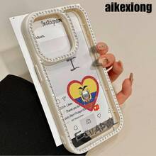 Teléfono con patrón de corazón, teléfono 3 en 1 con grabado de doble cara, adecuado para phone16promax, 16 15pro 14 14 Plus/14 Pro 13 13 Pro 12Pro 11pro Promax Series. Suave anticaídas y resistente a las manchas, adecuado tanto para hombres como para mujeres con decoración. - Negro - Ver 2