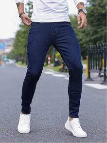 Men's Skinny Lycra Plain Premium Elastane Gringa Dark Blue Jeans - 深色水洗藍 - 查看 4