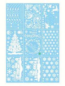 9 hojas de calcomanías de castillo de nieve navideño para ventanas, calcomanías navideñas de PVC para ventanas de vidrio, sin batería requerida, decoraciones navideñas de invierno, calcomanías de muñeco de nieve y copos de nieve de doble cara para decoración festiva de vidrio, perfectas para adornos de fiesta navideña - Multicolor - Ver 12