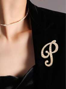 1pc 26 English Letter Pearl Brooch Pin, Fashion Versatile Clothing Anti-Slip Decoration, Scarf Clip, Shoes, Hat Accessory, Retro - Yellow Gold - View 25
