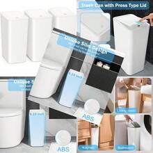 Bathroom Trash Can With Lid 3 Pack 10 L 2.6 Gal Slim Garbage Bin Waste Basket With PopUp Lid For Kitchen Office Bedroom White