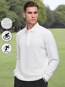 Herren Lässiges Langarm Poloshirt, Loose Fit, leicht, Business Lässig, einfarbig, simpler Campus Stil