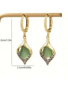 1 Pair Opal Drop Earrings - Luxury Water-Shaped Gemstone Jewelry For Women, Elegant Dangle Earrings For Special Occasions & Gifts - 綠色 - 查看 3
