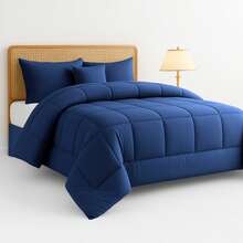 Lux Decor 5-Piece Comforter Set, Soft All-Season Bedding With Comforter, Bed Skirt, Decorative Pillow And Pillow Shams, Lightweight Breathable Hotel Style Bed Set For Bedroom, Guest Room And Home - 藏蓝色 - 查看 1