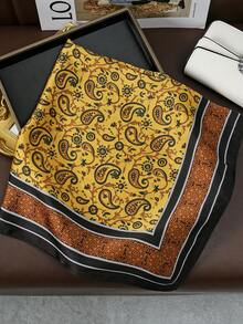 1 pieza Pañuelo de seda con estampado de paisley bohemio, tamaño 70 cm x 70 cm, unisex, diseño neutral de moda, apto para uso diario - Amarillo - Ver 4