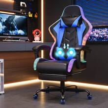 Devoko Gunji Massage Video Game Chair For Adults With Footrest, PU Leather Computer Desk Chair, Adjustable Backrest, High Back Support, Home Office Chair With Headrest And Lumbar Support - 藍色 - 查看 2
