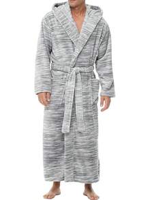 Mens Robe With Hood, Plush Fleece Hooded Mens Bathrobe, Big And Tall Bath Robe For Menhalloween - Light Heathered Gray - View 3