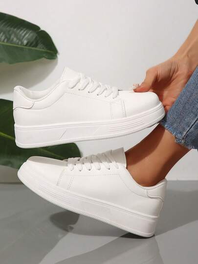 2026 Spring New Girl's White Platform Sneakers, Fashion Versatile Breathable Casual Sports Shoes, Ins Style