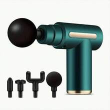 强力肌肉按摩枪，迷你便携式USB充电按摩器，4头全身按摩器，终极肌肉恢复工具，时尚设计，适用于身体、背部和颈部，深层组织冲击按摩器，塑料材质，适合家庭使用，USB充电，圣诞节和感恩节礼物 - 按鈕款 - 查看 16