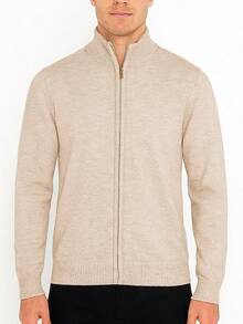 Homme Men's Simple Lightweight Stylish Casual Zip-Up Knit Sweater, Suitable For Autumn/Winter, Mock Neck Men, Men Knit Tops, Quarter Zip Sweater Men, Men S Sweater  Plain - 卡其色 - 查看 2