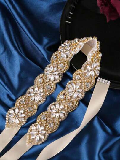 1 pieza Cinturón de boda hecho a mano con cristales y rhinestones para mujer, banda de cintura sencilla para boda, fiesta y eventos de noche