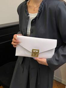 Mini Solid Color Minimalist Flap Clutch, Casual PU Solid Color Envelope Bag - Beige - View 3
