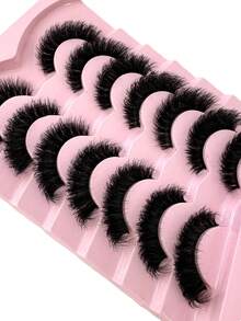 New 2Boxes/14Pairs Soft, Fluffy Natural-Looking 3D Mink Eyelashes, Russian Volume Eyelashes, Dramatic Layered Messy Mink Lashes For Smart Long Cat Eye Lifting, Full Strip Lashes Reusable For Daily And Party, Gift Idea - 黑色 - 查看 5