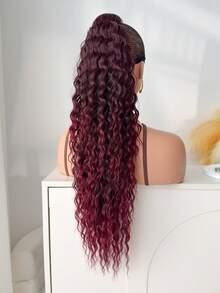 26-28 Inch Ombre Claw Clip-In Ponytail Extensions, Natural Wavy Texture, Heat Resistant Synthetic Hair, Brown To Red Gradient, Suitable For Women's Daily Use - Red Ombre - View 8