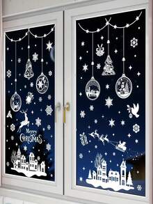 9 hojas de calcomanías de castillo de nieve navideño para ventanas, calcomanías navideñas de PVC para ventanas de vidrio, sin batería requerida, decoraciones navideñas de invierno, calcomanías de muñeco de nieve y copos de nieve de doble cara para decoración festiva de vidrio, perfectas para adornos de fiesta navideña - Multicolor - Ver 5