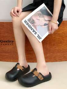 Sandalias cómodas y antideslizantes para mujer - Suela blanda y transpirable, diseño de hebilla ajustable, agujeros perforados, contraste de colores - Versátiles para playa, baño, calle, viajes, estilo casual - Pantuflas planas para todas las estaciones