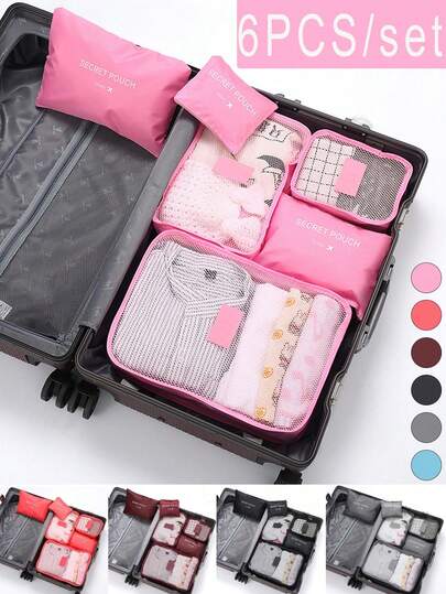6pcs Travel Packing Cubes, Luggage Organizer Bags, Foldable Storage Bags, Clothes Sorting Organizer Bags, Shoe Bags, Underwear Bags, For Travel Backpack Suitcase, Back To School, Moving, Storage Bags, Organizer Boxes, Shoe Bags, Organizer Pouches, Luggage Organizer Cubes, Travel Packing Bags, Clothes & Shoes Packing Bags, Handbag Organizer, Suitable For Travel, Cosmetics, Makeup, Toiletries, Daily Necessities, Makeup Brushes, Eyebrow Pencils, Makeup Tools