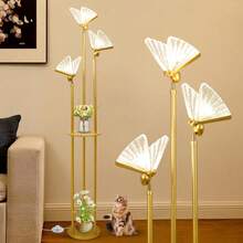 Butterfly Lamp, Gold Floor Lamp With Shelves, 3 Lights Modern Standing Lamps With Table, Acrylic Adjustable LED Butterfly Lights, On/Off Switch, Corner Tall Lamps For Living Room Girls Bedroom - Xem 1