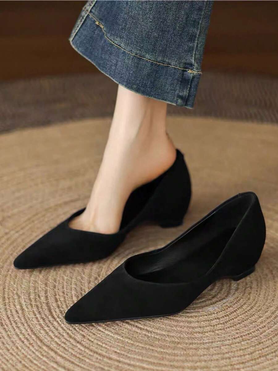 Giày bệt mũi nhọn màu nâu cổ điển thu/đông dành cho nữ, giày bệt đế thấp phối màu kiểu Pháp mới, mọi mùa, thanh lịch - màu đen - Xem 1