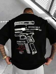 Camiseta Casual de Verano para Hombre de Cuello Redondo y Manga Corta con Estampado de Pentagrama - Negro - Ver 8