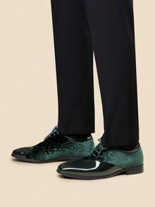 Men's Dress Shoes Classic Lace-Up Caden Glossy Velvet Formal Oxford For Business Dinners  Parties Cocktail Events Weddings  Valentine's Day Gifts - Dark Green - View 8