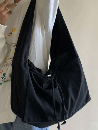 Japanese Style New Black Nylon Canvas Crossbody Bag, Casual Fashion Cool Slouchy Handbag, Large Capacity Versatile Underarm One Shoulder Bag For Women