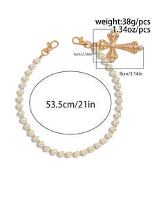 1Pc Fashion Personality Cross Baroque Imitation Pearl White Ladies Beaded Waist Chain Suitable For Daily Casual Gatherings - 金色 - 查看 6