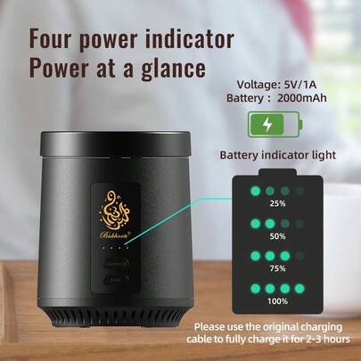 Charcoal Oud 2-In-1 Electric Incense Burner Type-C Portable Burner Aoma Diffuser For Car