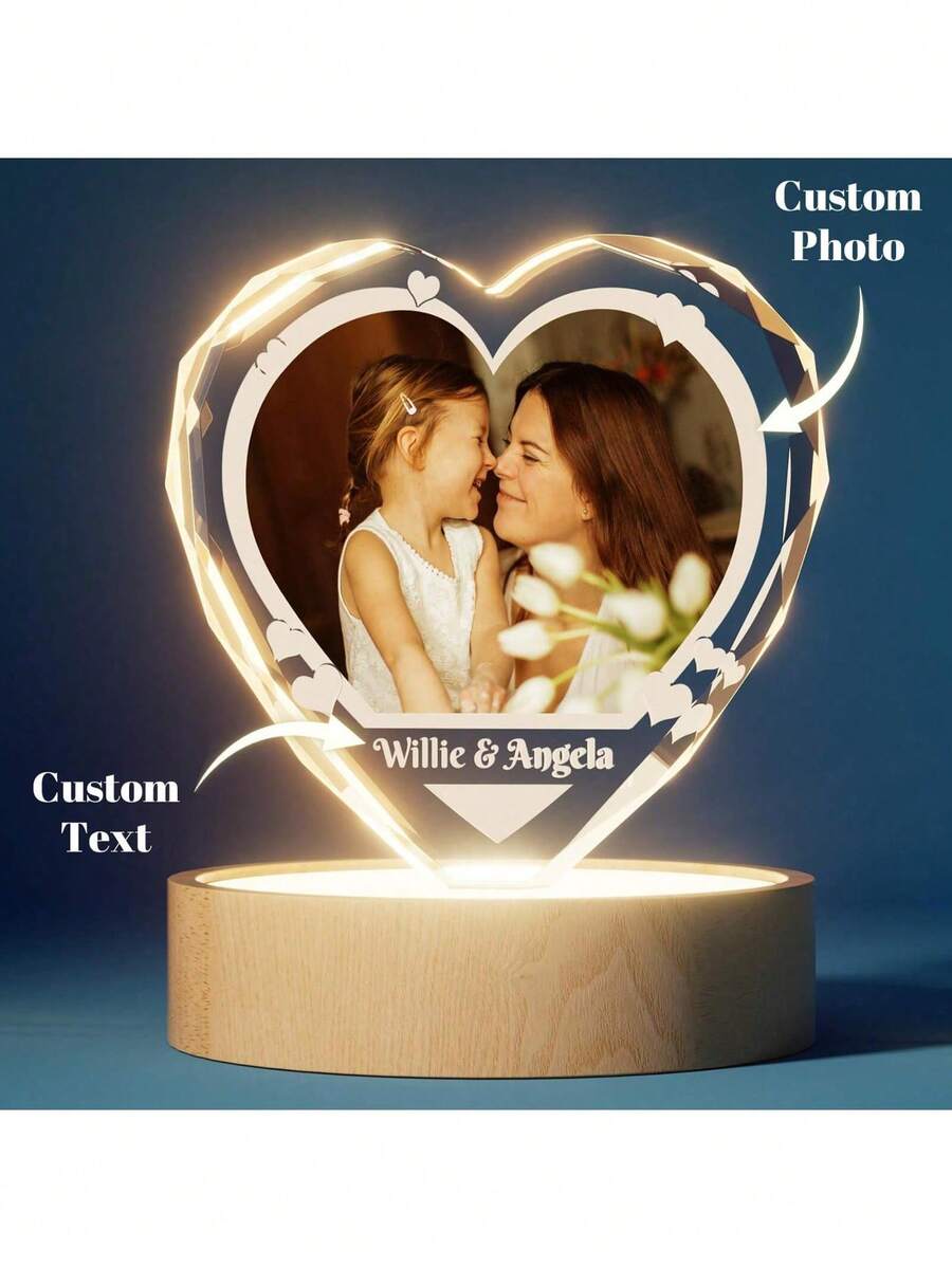 Personalized Gifts For Mom, 3D Crystal Photo Personalized Mothers Gifts, Birthday Gifts For Mom From Daughter Son 1pc Ornamental, Exquisite, Stylish, Contracted, Modern Custom, Personalized, Unique Ideal Gifts For Him Her, Boyfriend, Girlfriend, Dad, Mom, Family, Friends For Valentine's Day, For Mother's Day, For Birthdays, For Day, For Father's Day, For Graduation, For Weddings, For Housewarming Dining Room, Living Room, Bedroom, Office, Tea Room, Home, Valentine Day, Valentine Day Decor, Slow Summer Living, Customized Crafts, Vintage, Xmas Decoration, High-Quality - Heart - View 1