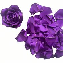 100 片闪闪发亮的金色装饰丝带花瓣 - 优质 DIY 花卉工艺用品 - 金边手工缎带丝绸花瓣套件半成品，非常适合 DIY 制作永恒玫瑰花束 - 金邊手工花瓣 - 查看 17