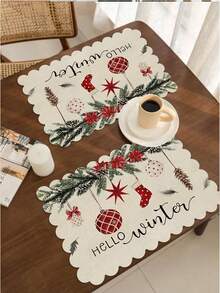 2/4 szt. Kreatywna lniana mata izolacyjna na imprezę świąteczną z falistą krawędzią, antypoślizgowa, 12*18 cali, odporna na ciepło, idealna na świąteczne spotkania rodzinne w wiejskim domu i jako dekoracja imprezowa - Wielokolorowe - Zobacz 2